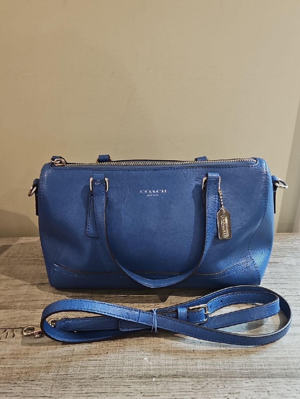 Coach Blue Leather Mini Satchel with Crossbody Strap